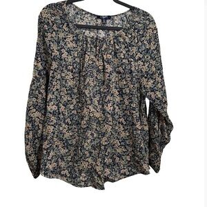Chaps Navy and Cream Floral Blouse.